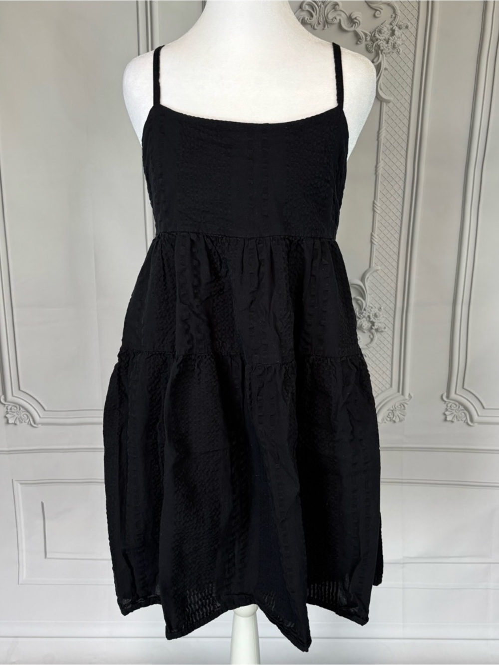 SO Dress Women’s M Black Boho Sundres Fit And Flare 100% Cotton Lined Festival